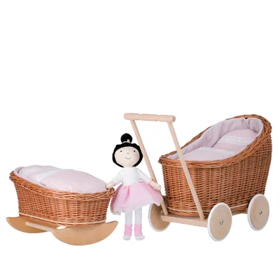 Obrázek produktu pro Kočárek a kolébka pro panenku Luna z vrby v přírodní barvě 48X28 H47 / 46X32 H20 CM