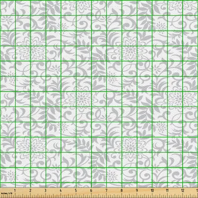 Image de ABAKUHAUS Tissu à fleurs vendu au mètre, motif floral avec des motifs abstraits de fleurs et de feuilles tourbillonnantes, style antique sophistiqué, 2 m (148 x 200 cm), gris blanc