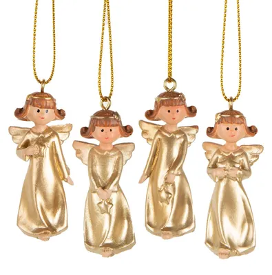 Produktbild von 4 goldene Weihnachtsengel zum Aufhängen 5 cm - Weihnachtsbaumschmuck Engel