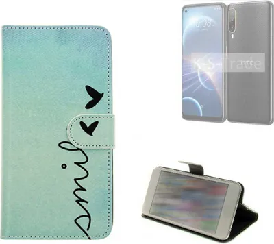 Produktbild von K-S-Trade Schutz Hülle Handy Hülle kompatibel mit HTC Desire 22 Pro Hülle Handyhülle cover bookstyle Etui Handyhülle “smile“ türkis