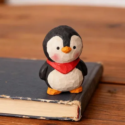 Produktbild von Handgeschnitzte Pinguin Figur Holz Skulptur Tierfigur Schreibtisch Deko Wohnzimmer Ornament Geschenk Holzkunst Handarbeit