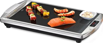 Produktbild von CERAN® Grill CG 2308/TC, Edelstahlgehäuse, original SCHOTT CERAN® Glaskeramik Grillfläche, elektronische Temperaturregelung von 80 °C bis 280 °C, Fettauffangrinne, LED Display, Touch Control