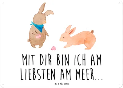Produktbild von Mr. & Mrs. Panda Schild Hasen Muschel DIN A3 - Weiß - Geschenk, tafel, Freundinnen, Türschild, Meer, Strand, Retro Blechschild, Muttertag, Wandbild