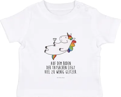 Produktbild von Mr. & Mrs. Panda  T-Shirt Einhorn Cocktail 12. - 18. Monat - Weiß - Geschenk, Geburtstag, Öko Baby, Lustig, Unicorn, Babyshirt, Rum, Kinder, Baumwolle Shirt, Spruch