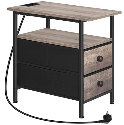 Produktbild von Nachttisch Beistelltisch Nachtschrank - 30 x 48 x 60 cm - 2 Stoffschubladen - Ladestation