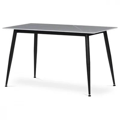 Obrázek produktu pro Jídelní stůl 130x70x76 cm, deska ze slinutého kamene v matném mramorovém vzhledu, černé kovové nohy