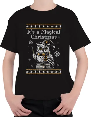 Produktbild von It's a Magical Christmas Eule Zauberei - Weihnachten Weihnachtsgeschenk Christmas Uni Kinder T-Shirt, Schwarz, 152