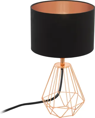 Produktbild von EGLO Tischlampe Carlton 2, 1 flammige Vintage Tischleuchte, Nachttischlampe aus Stahl und Stoff, Farbe: Kupfer, schwarz, Fassung: E14, inkl. Schalter