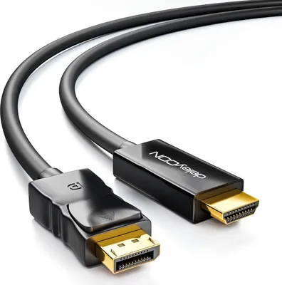 Produktbild von deleyCON 1m DisplayPort zu HDMI Kabel - High Speed 4k UHD FullHD 1080p 3D HDCP Audioübertragung - DP Stecker auf HDMI Stecker Adapterkabel - Schwarz