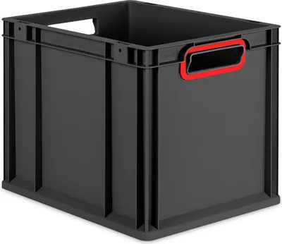 Immagine prodotto di Eurobox NextGen Color | HxLxP 32x30x40cm | 30 litri | Maniglie rosse aperte | Nero | Eurocontenitore, scatola da trasporto, contenitore da trasporto, contenitore impilabile