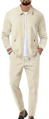 Immagine prodotto di Tuta da allenamento da uomo, leggera - Set da 2 pezzi - Felpa con cappuccio/Giacca - Comoda - Poliestere - Chiusura con zip e tasche - Abbigliamento sportivo