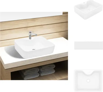 Produktbild von Keramik Waschbecken mit Hahnloch Weiß Quadratisch -  Badezimmer-Waschbecken