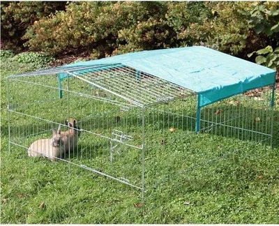 Produktbild von Famanu Freilaufgehege für große Kaninchen und Hasen - 115 x 115 cm, Höhe 60 cm, Gitterabstand 35 cm