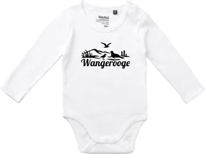 Produktbild von Huuraa Baby Body Wangerooge Strandmotiv 68 White  Baumwolle Fairtrade Langarmbody Geschenkidee