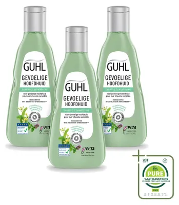 Productafbeelding van 3 x Guhl Shampoo voor een Gevoelige Hoofdhuid - 250 ml - Grote verpakking - 3 stuks
