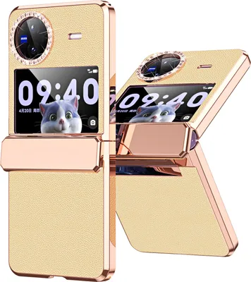 Produktbild von Handyhülle für Vivo X Flip, Scharnierschutz, Luxus Galvanisierter Litschi Glänzender Diamant Schutzhülle Gold
