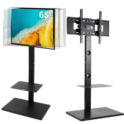 Image de Support TV Universel 32–65 Pouces – Pied TV Réglable en Hauteur avec 2 Étagères Métalliques, VESA 600×400, Charge Max. 30 kg