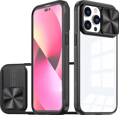 Produktbild von Hülle für iPhone 14 Pro Transparent TPU Bumper Schutzhülle mit Schiebe Kamera Schutz Schwarz