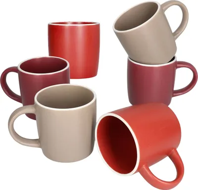 Zdjęcie produktu dla zestaw 6 kubków do kawy Liz 280ml 6 osób piaskowa terakota czerwona filiżanki kamionka