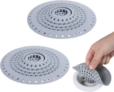 Immagine prodotto di Filtro in silicone per scarichi - Set da 2 - Griglia filtrante per capelli - Griglia per doccia con ventosa - Filtro per capelli - Adatto per vasche da bagno e lavandini