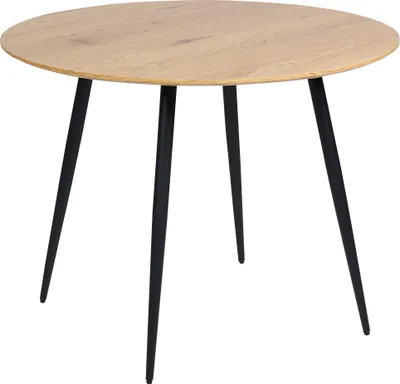 Produktbild von BELIANI Esszimmertisch Hellbraun / Schwarz Rund 100 cm MDF-Platte Stahl Minimalistisch Modern für 4 Personen Esszimmer Essbereich Küche