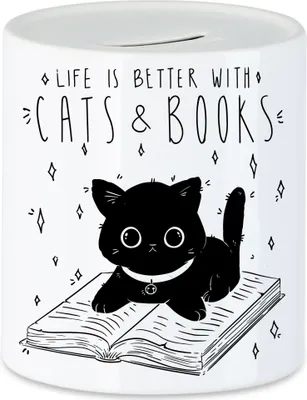 Produktbild von Life is better with cats and books Spardose Bücherliebhaber Buch lesen Katzenliebe Tierfreund süßer Bücherwurm