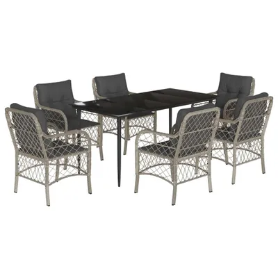 Produktbild von vidaXL 7-tlg. Garten-Essgruppe mit Kissen Hellgrau Poly Rattan