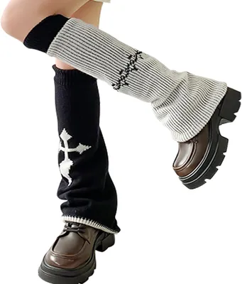Produktbild von Lange Gamaschen, Leggings für Damen und Mädchen - Strick, Harajuku Y2K (grau)