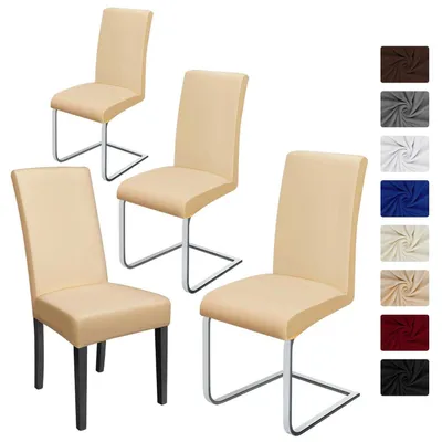 Immagine prodotto di Copri sedie, confezione da 4 pezzi, color beige, in tessuto elasticizzato (95% poliestere, 5% Spandex), lavabili fino a 40°C