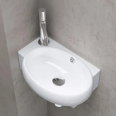 Image de doporro Lavabo vasque à monter au mur évier, Bruxelles 001R, blanc, traitement anticalcaire, céramique Dimensions: 42 x 28 x 15cm, écartement des percages: 240 mm