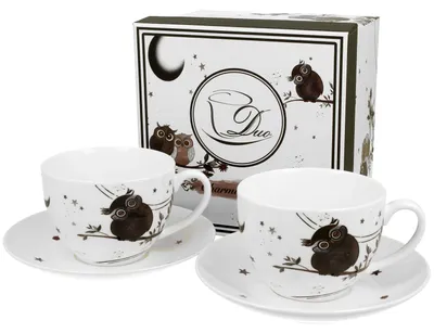 Obrázek produktu pro Okouzlující sovy Šálek + podšálek pro 2 osoby 200ml Soví porcelán Čaj Káva