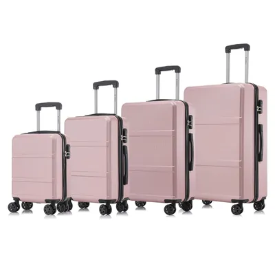 Produktbild von Suitcase Set, Rollkoffer Handgepäck, Kofferset, mit 4 Rollen 360°, Hartschalenreise Zahlenschloss, Weicher Gummigriff (4er Set, S,M,L&XL, Roségold)