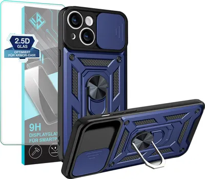 Produktbild von Armor Handyhülle für Apple iPhone 13 mit 9H Displayglas Displayschutz Kameraschutz Handy Panzer Case Cover Schutzhülle Outdoor Farbe: Blau