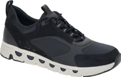 A single blue sneaker shown from a side-diagonal angle against a white background.
