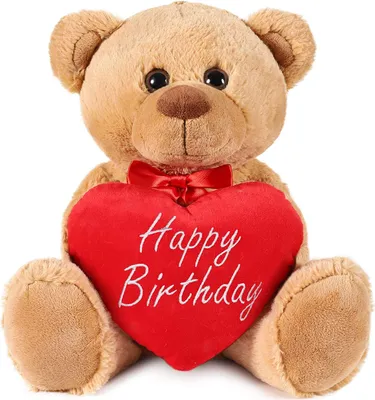 Immagine prodotto di BRUBAKER Orsacchiotto di peluche con cuore rosso - Buon compleanno - 35 cm - Orsacchiotto di peluche - marrone chiaro