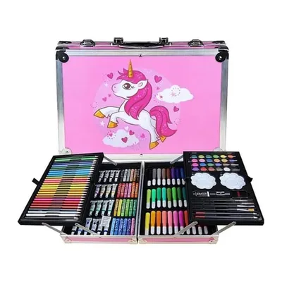 Produktbild von Kunstset, 145-teiliges Mal- und Zeichenset, doppelschichtiges Kunsthandwerk, Buntstifte, Ölpastelle, Aquarellfarben, für Künstlerkinder