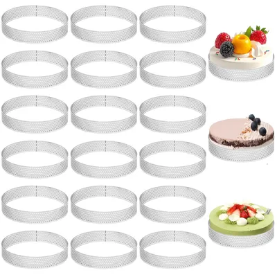 18 perforierte runde Dessertringe Ø 10 cm aus Edelstahl