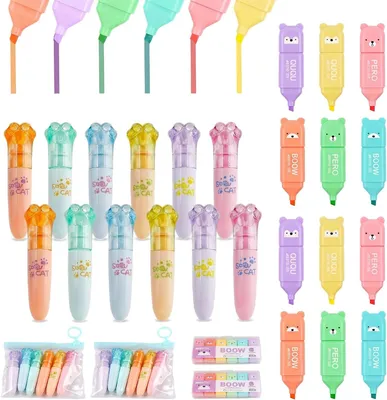 Productafbeelding van Mini-markeerstiften 24 stuks, 6 kleuren, kunststof, voor school