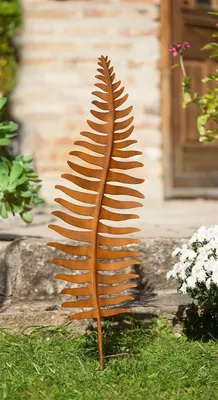 Produktbild von Gartenstecker "Farnblatt" aus Metall in Rost Optik, 78 cm hoch, Beetstecker, Dekostecker, Gartendeko für Draußen