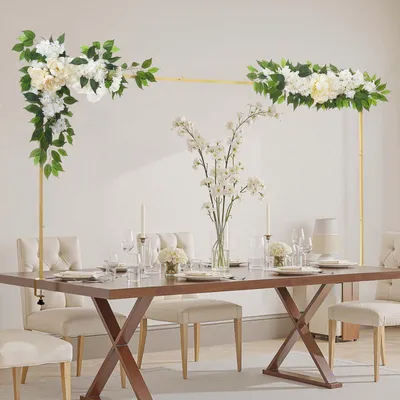 Produktbild von Tischbogen - Ballonbogen Deko-Ständer - Verstellbar 71–249 cm Länge - Höhe 33–107 cm - Metallrahmen - Für Hochzeit Geburtstag Weihnachten - Mit Blumen-Accessoires - Gold