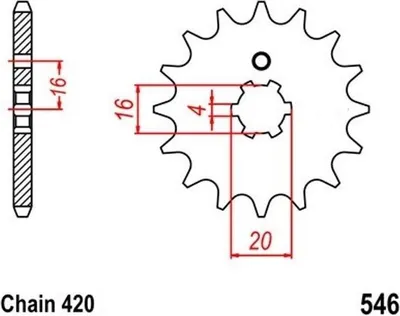 Produktbild von Ritzel 16 Z Teilung 420 für Kawasaki KX,Yamaha FS, LB-2M, PW, RD, TT-R