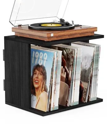 Image de Meuble pour vinyles pour le salon, à trois compartiments, en bois