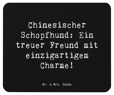 Produktbild von Mr. & Mrs. Panda Mauspad Spruch Chinesischer Schopfhund Charme - Schwarz - Geschenk, Hunderasse, kleine Hunde, laptop mousepad, pc mausunterlage, Hunderassen, Freude