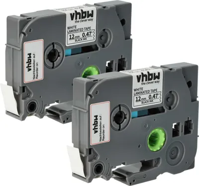 Produktbild von vhbw 2x Schriftband-Kassette kompatibel mit Brother PT 2030, 2030AD, 200-Serie, 2000-Serie Etiketten-Drucker 4m x 12mm Schwarz auf Weiß, Laminiert