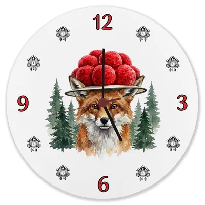 Produktbild von Rotfuchs mit Bollenhut Wanduhr aus Alu Schwarzwald Motiv