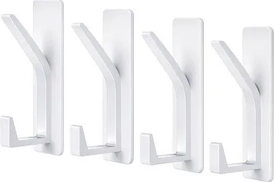 Produktbild von Famanu Selbstklebende Türhaken, 4 Stück, weißes Metall, starke Wandmontage ohne Bohren