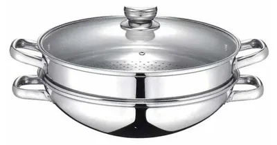 Obrázek produktu pro wok 2 v 1 - BAUMALU - Pro všechny varné desky včetně indukce - Skleněné víko - 32 cm