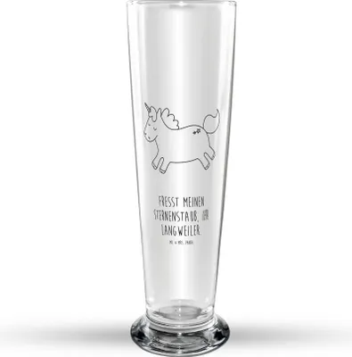 Produktbild von Mr. & Mrs. Panda Bierglas Einhorn Happy - Transparent - Geschenk, Bier Glas, Trinkglas, Einhörner, Fröhlich, Bierbecher, glücklich, Unicorn, Glasbierglas, Witzig, Spaß