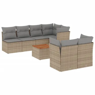 Produktbild von 8-tlg. Garten-Sofagarnitur mit Kissen Beige Poly Rattan