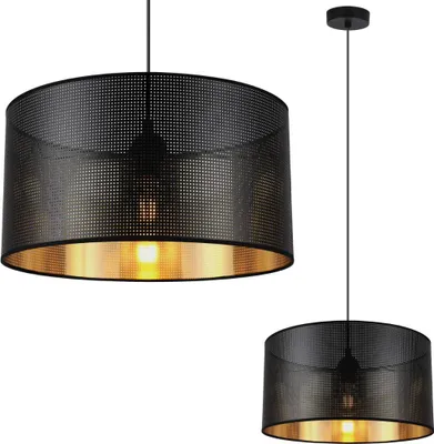 Produktbild von Asti Schwarze Hängelampe 1 Flacher Schwarz-Gold-Lampenschirm 35 Cm